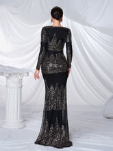 V-neck Long Sleeve Sequin Maxi Dress